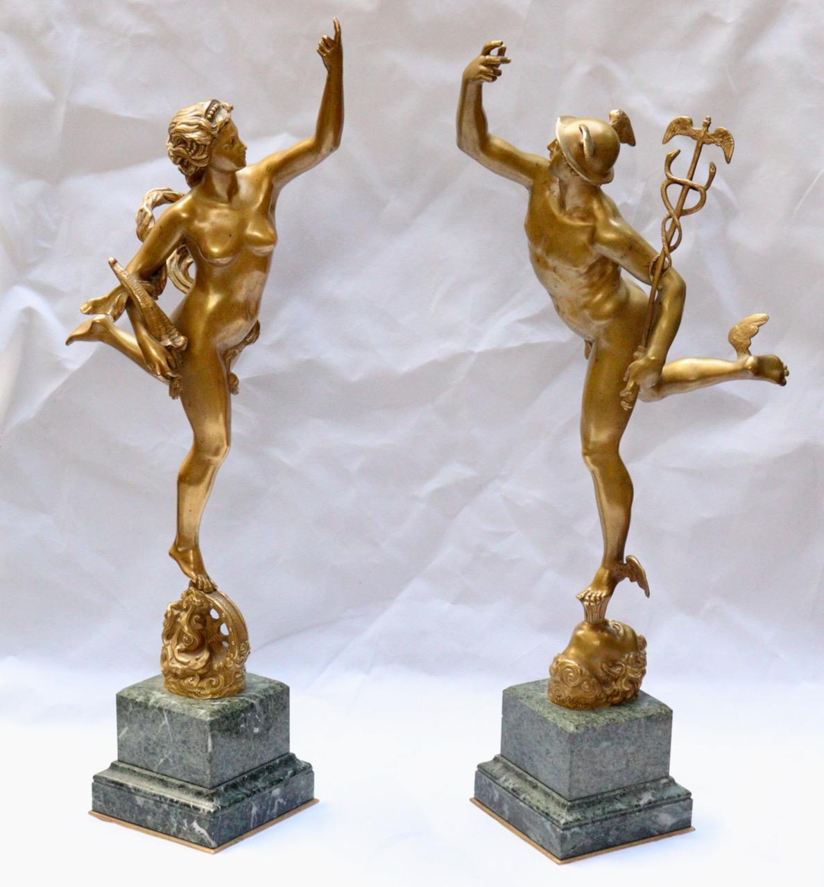 Neoclassical Mercury & Fortuna, A 19th Century Pair of Bronze Sculptures After Giambologna