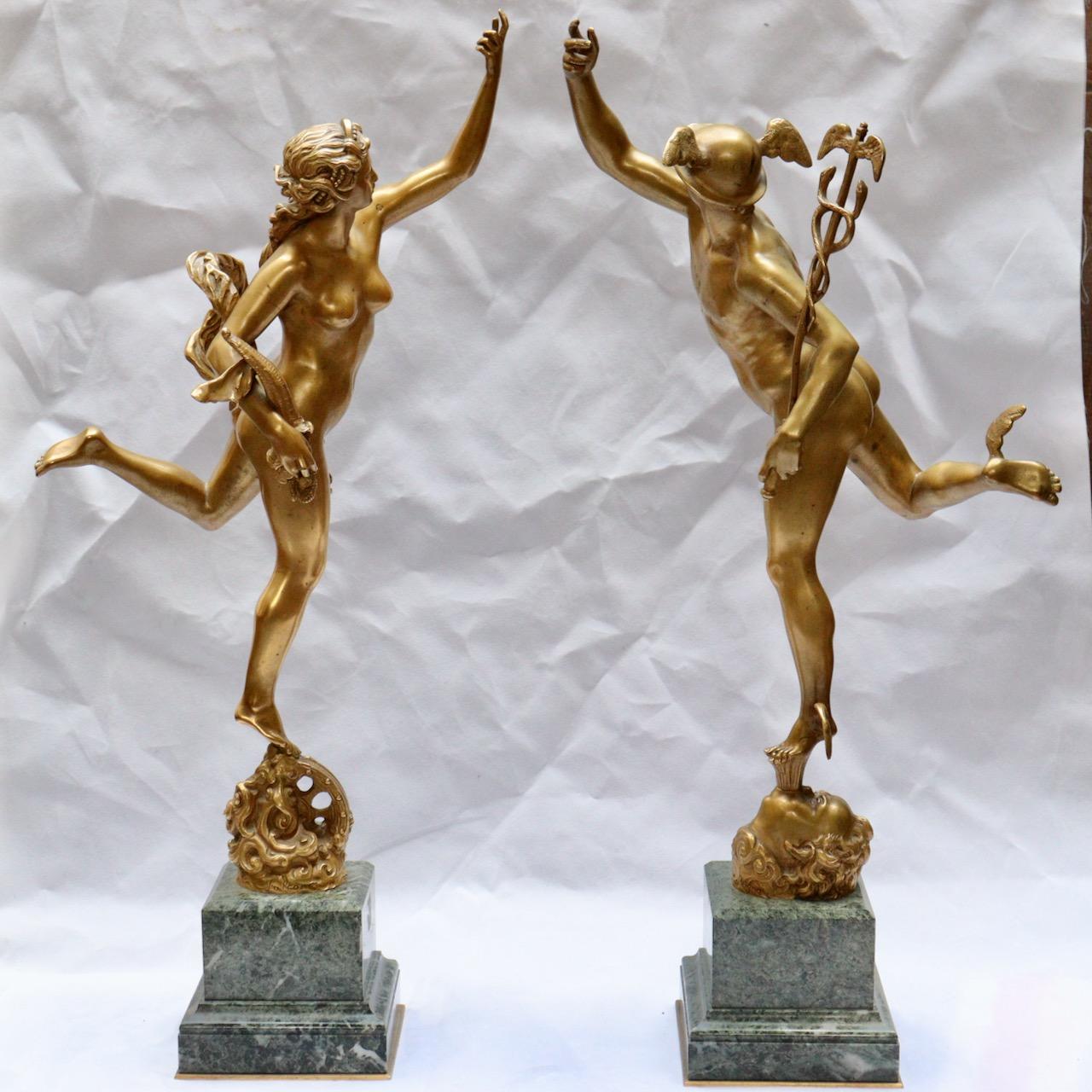 French Mercury & Fortuna, A 19th Century Pair of Bronze Sculptures After Giambologna