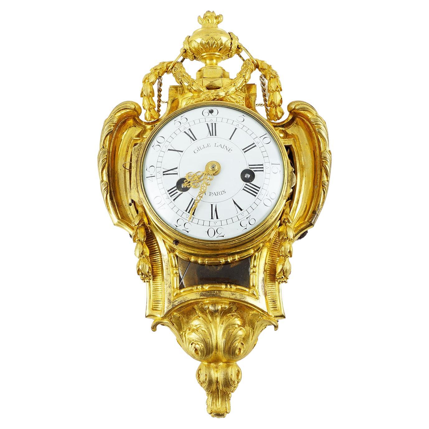 Fino Reloj Cartel de Bronce Dorado de la Época Luis XV de Gilles L'aine