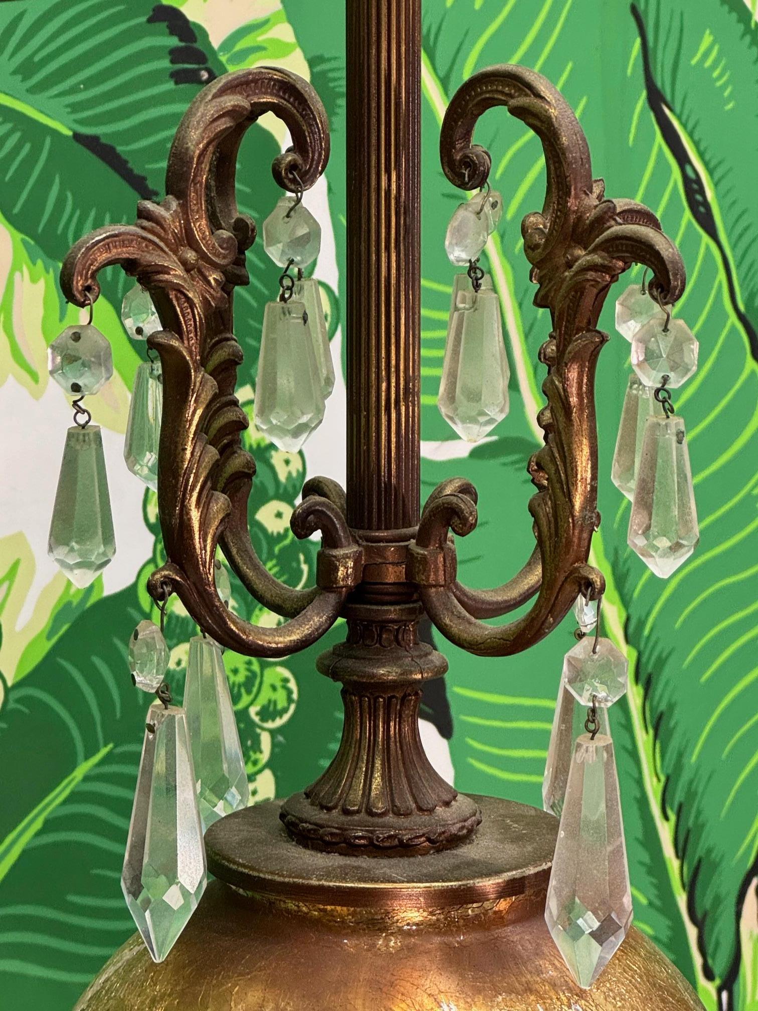 Lampes de table en verre au mercure et en cristal de bronze Bon état - En vente à Jacksonville, FL