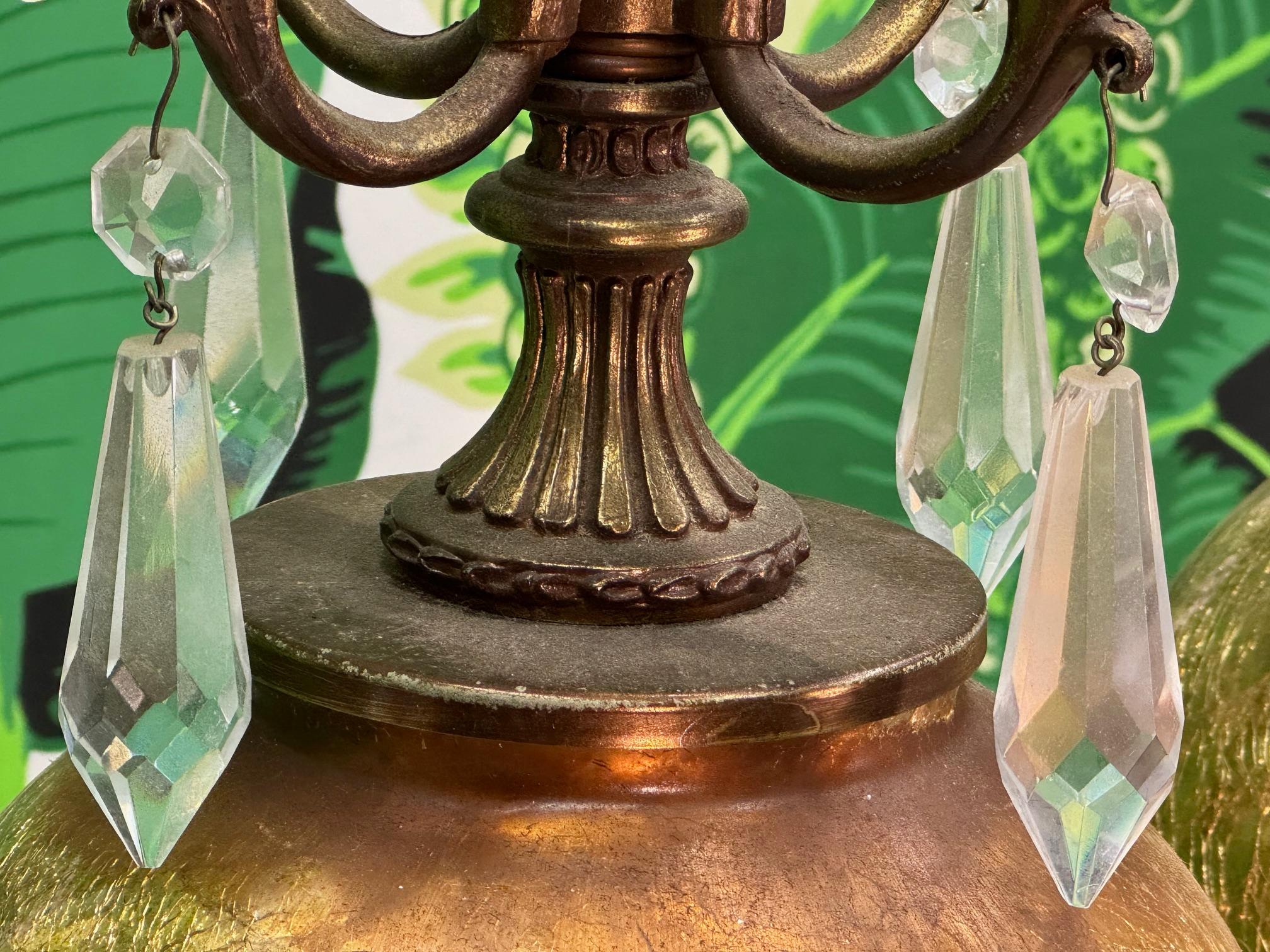 20ième siècle Lampes de table en verre au mercure et en cristal de bronze en vente