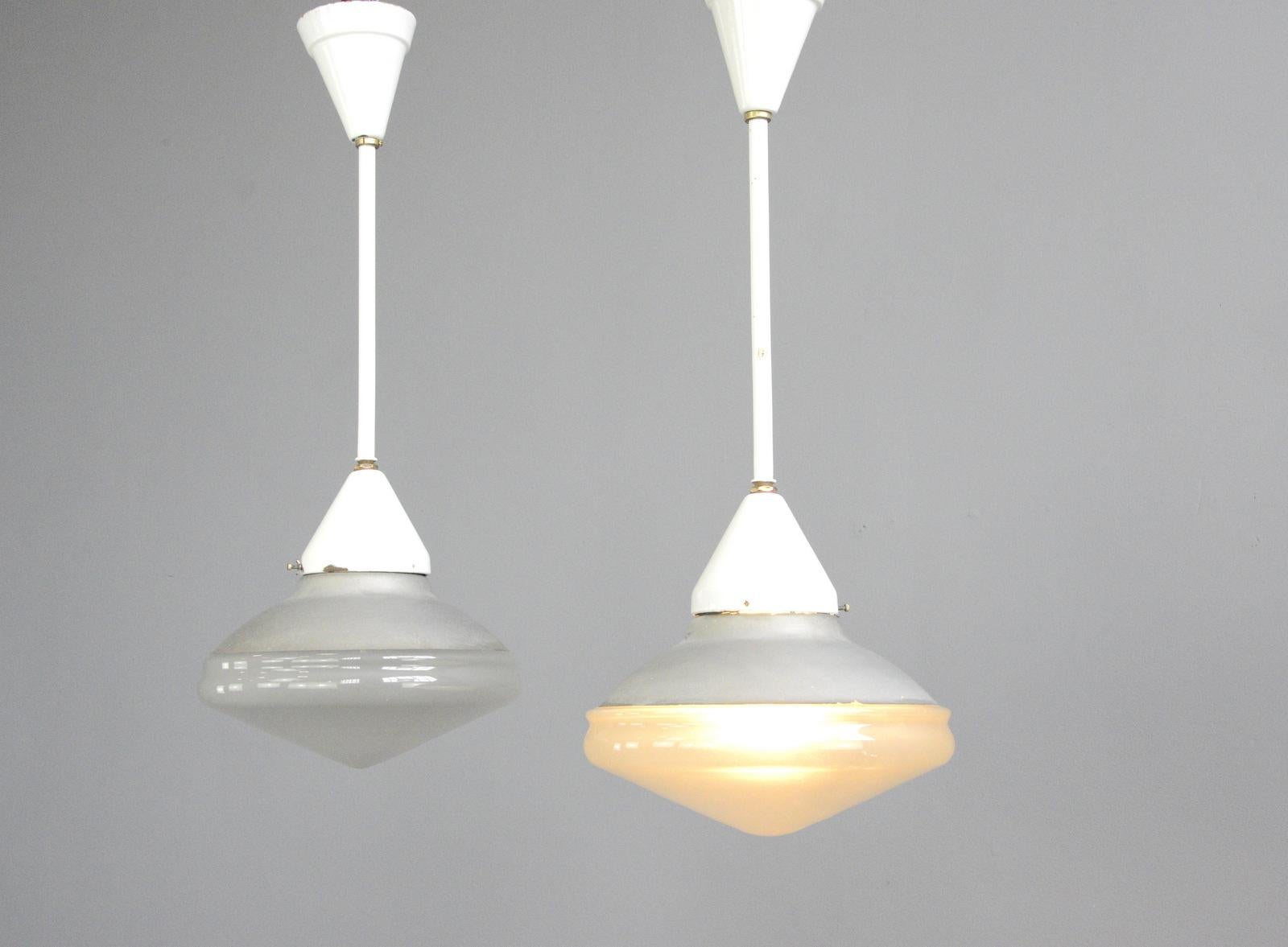 Mercury Glass and Enamel Pendant Lights by Phillips, circa 1920s 1