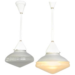 Mercury Glass and Enamel Pendant Lights by Phillips, circa 1920s