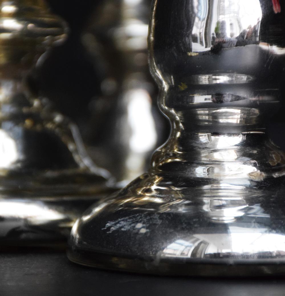 Early Victorian Mercury Glass Candle Sticks, circa 1850