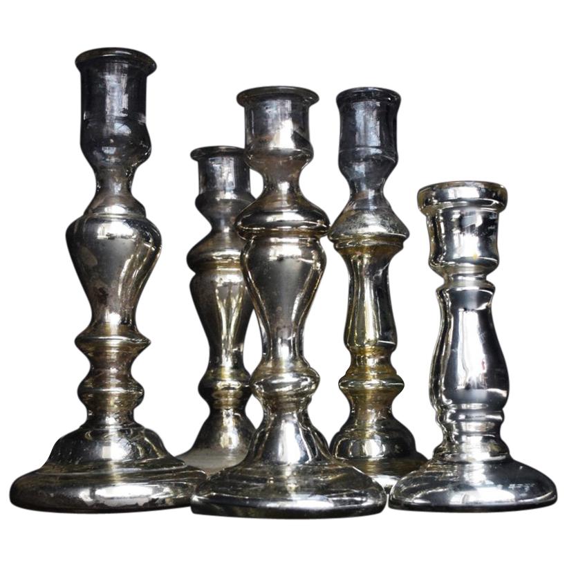 Mercury Glass Candle Sticks, circa 1850