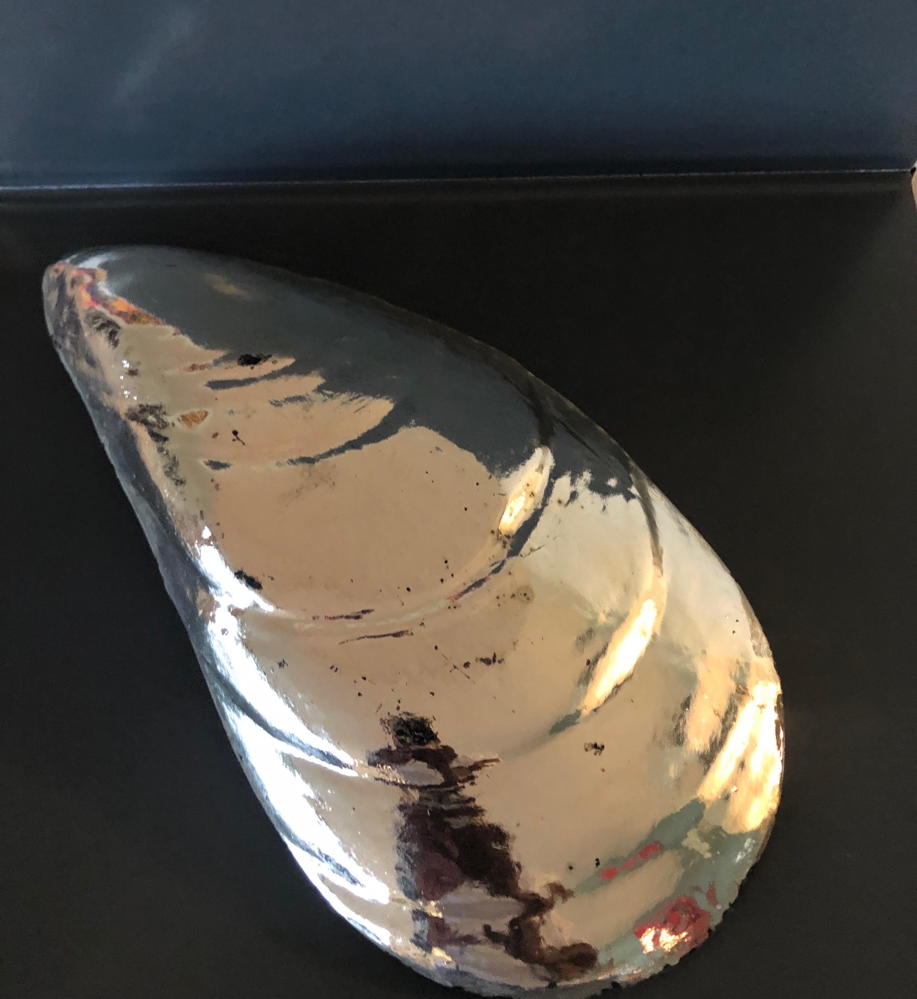 Contemporary Mercury Glass Clam Shell Shape Decorative Glass Dish