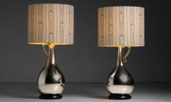 Mercury Glass / Cotton Shade Lamps, England circa 1940