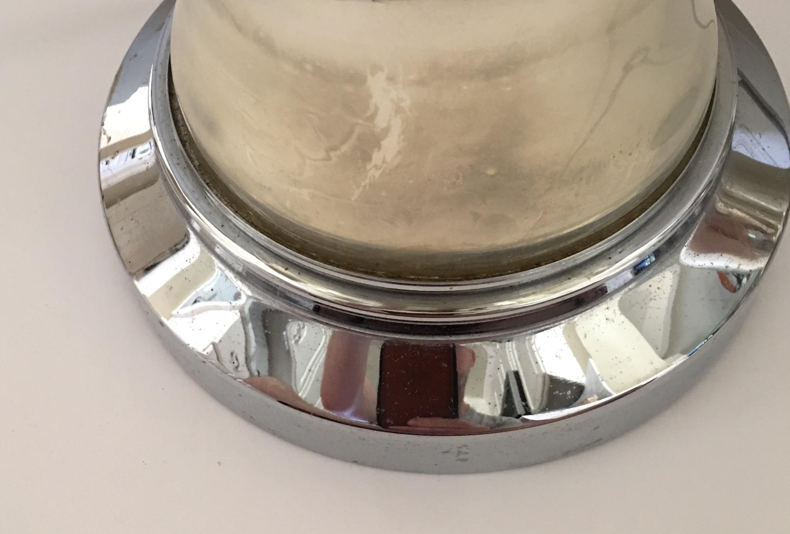 Metal Mid-Century Mercury Glass Mirrored Silver Chrome Ginger Jar Table Lamps, Pair
