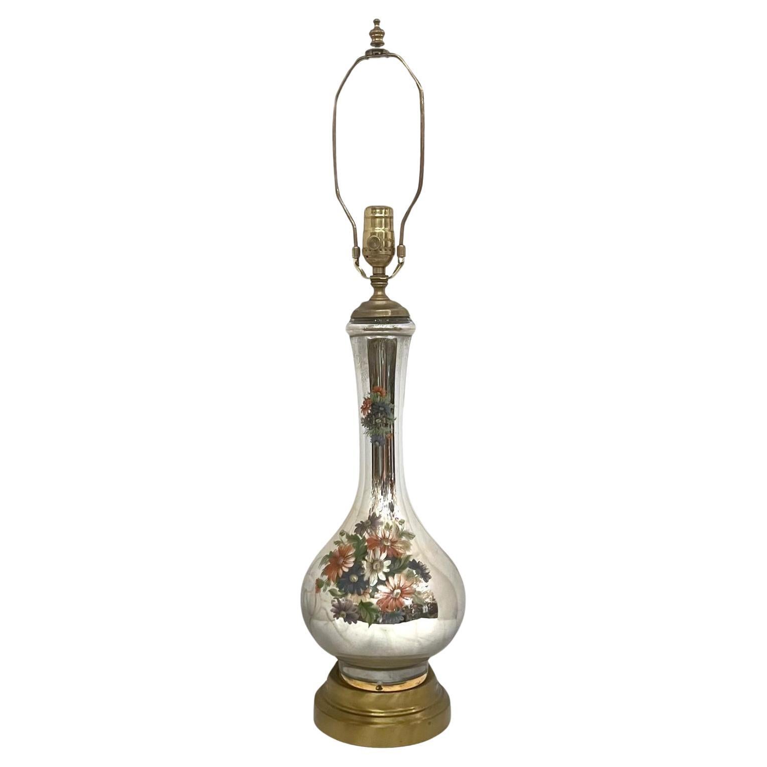 Mercury Glass Lamp with Floral Decoration
