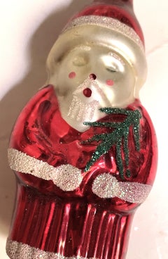 Mercury Glass Santa Holding Charlie Brown Tree Christmas Tree Ornament