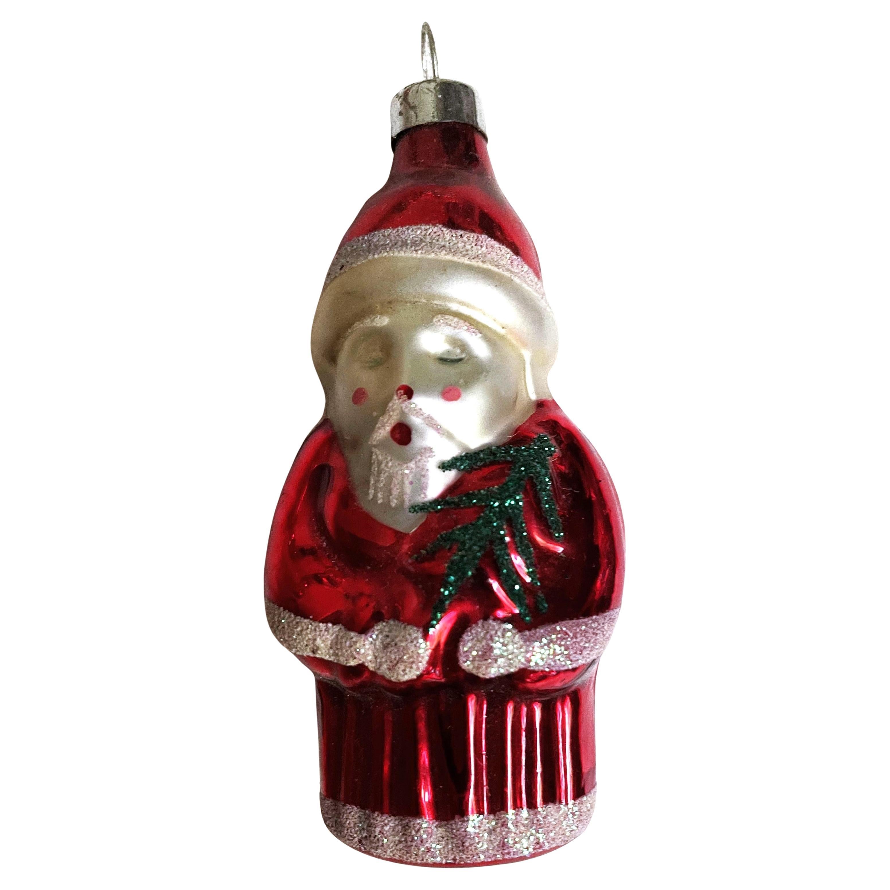 Mercury Glass Santa Holding Charlie Brown Tree Christmas Tree Ornament