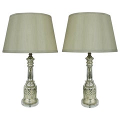 Mercury Glass Table Lamps with Lucite Bases and Finials