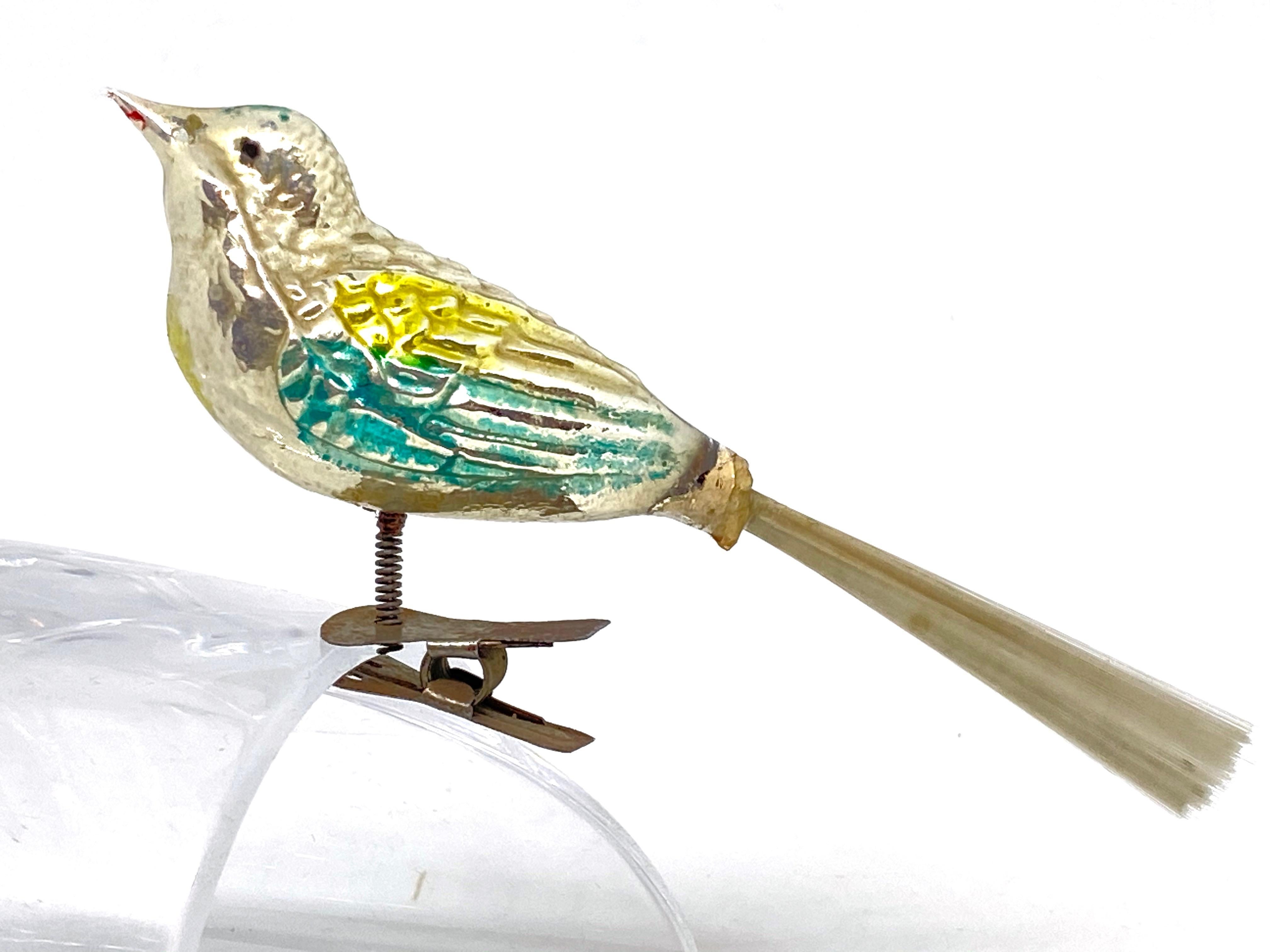 Mercury Glass Two Bird Christmas Tree Clip-On Ornament, Antique German, 1910s In Good Condition In Nuernberg, DE