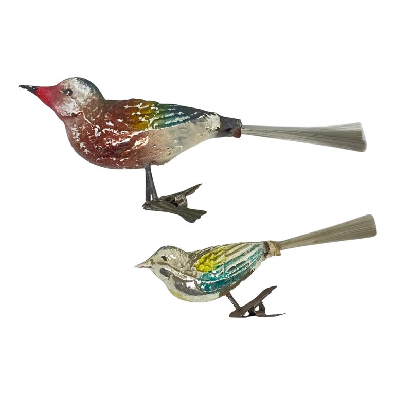 Mercury Glass Two Bird Christmas Tree ClipOn Ornament, Antique German