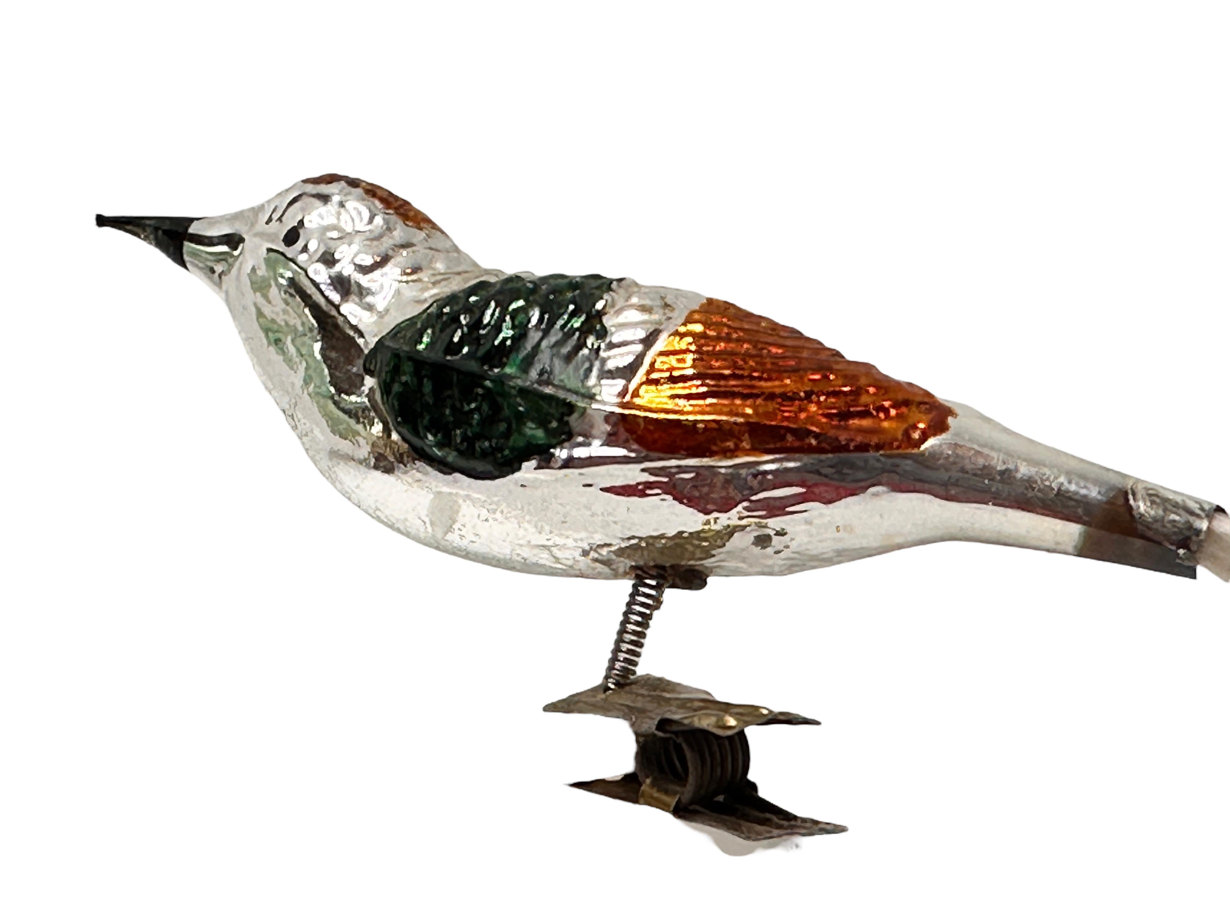 19th Century Mercury Glass Two Bird Christmas Tree Clip-On Ornament, Vintage, German, 1920s For Sale