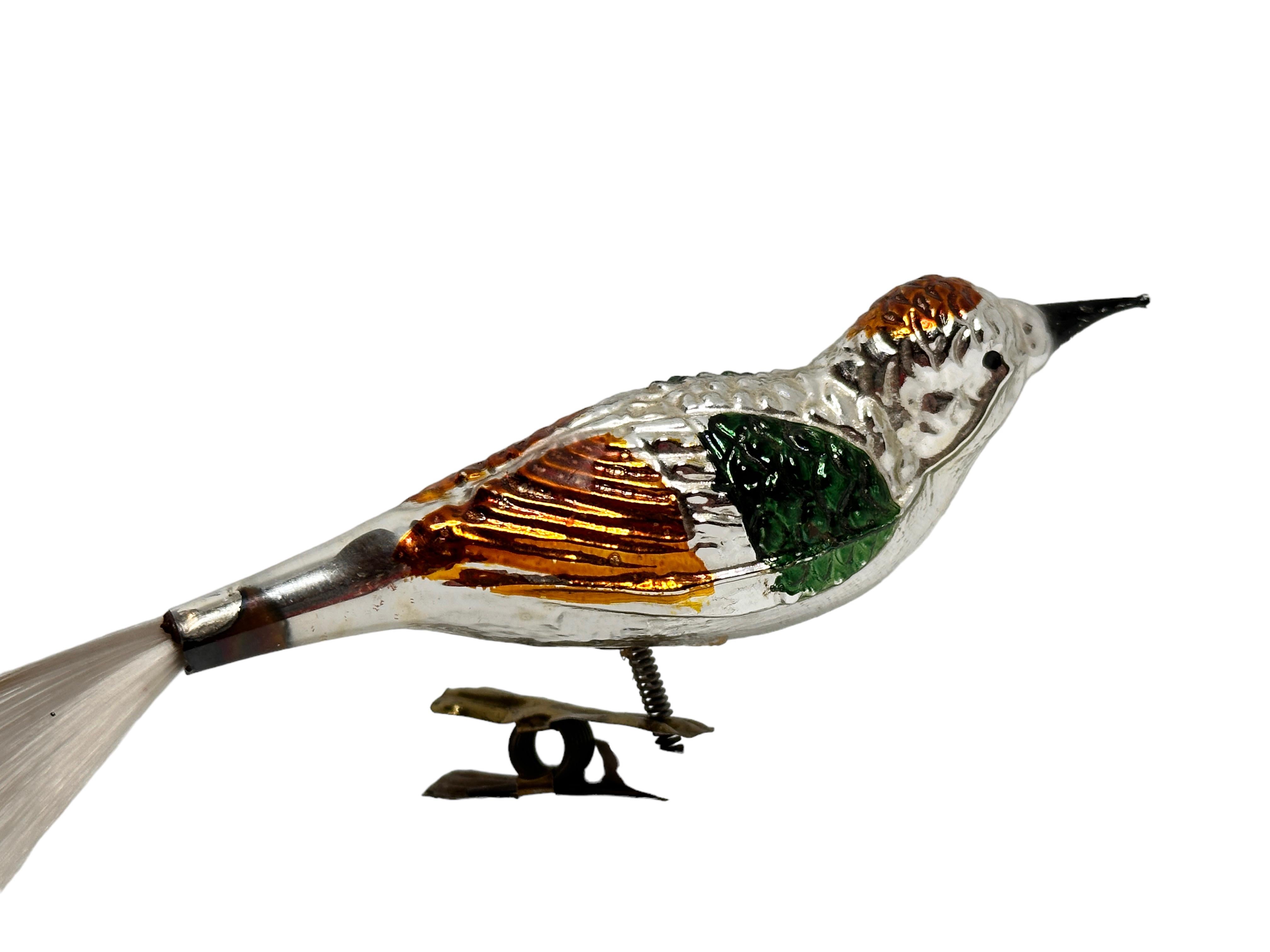 Mercury Glass Two Bird Christmas Tree Clip-On Ornament, Vintage, German, 1920s For Sale 3