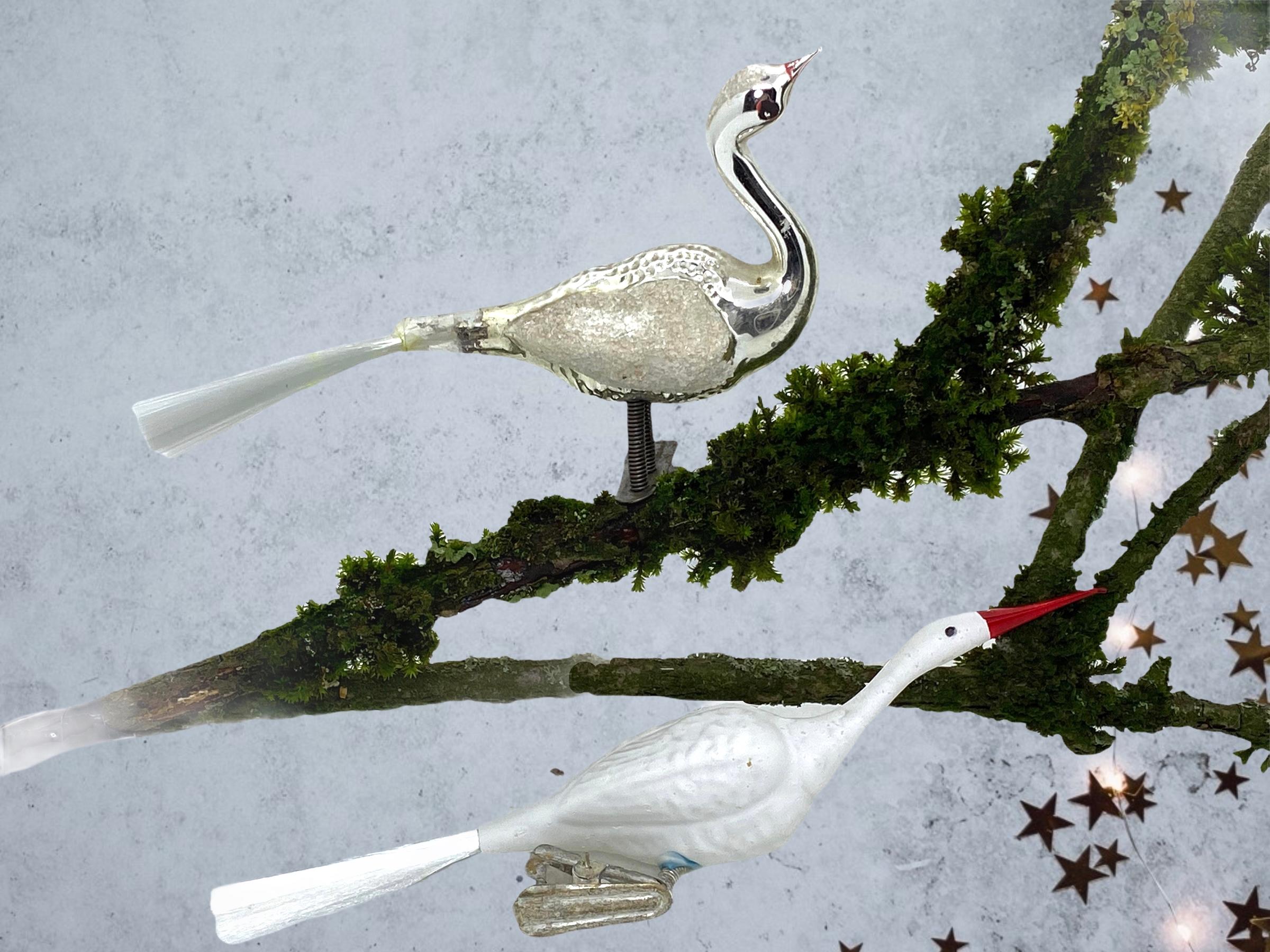 Mercury Glass Two Bird Christmas Tree Clip-On Ornament, Vintage, German, 1930s 6