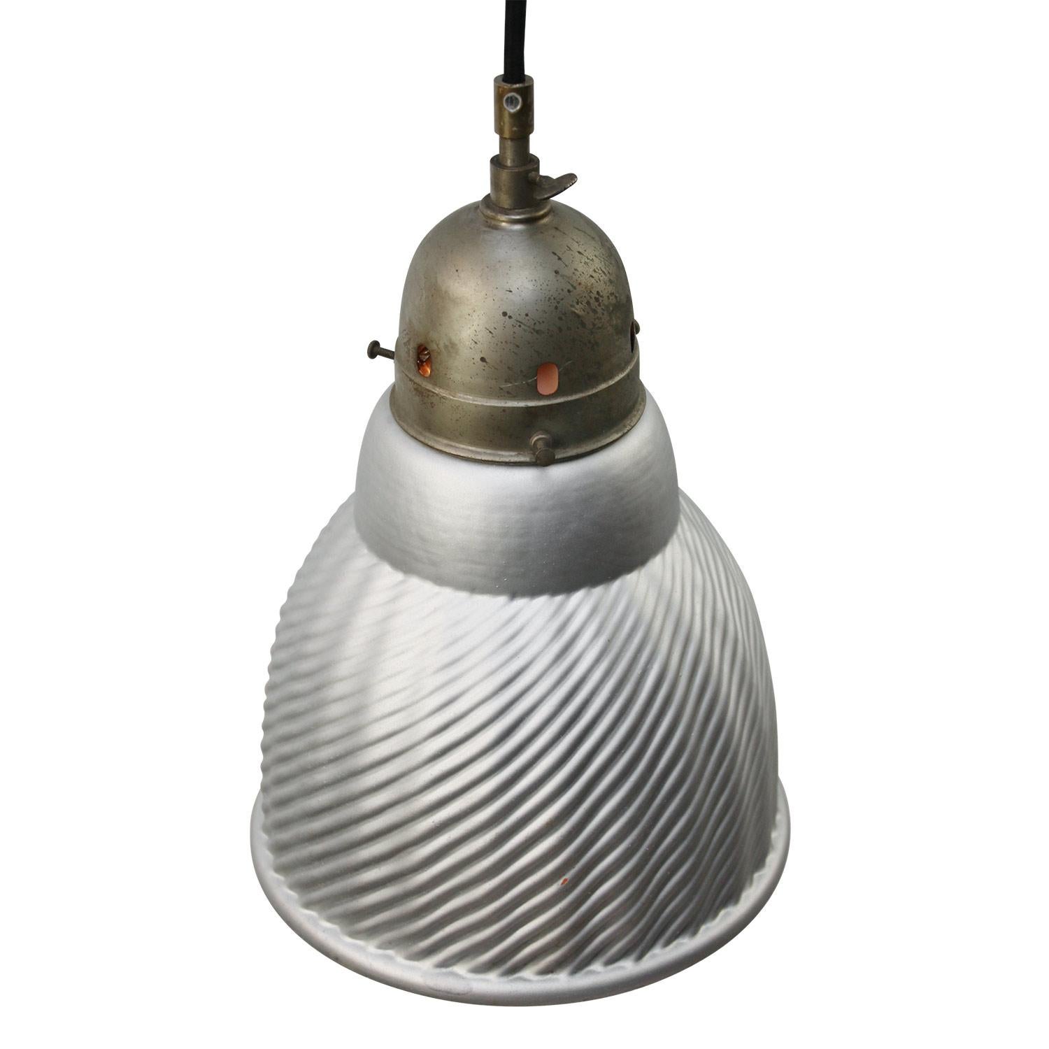 Mercury Glass Vintage Industrial Brass Pendant Lights In Good Condition In Amsterdam, NL
