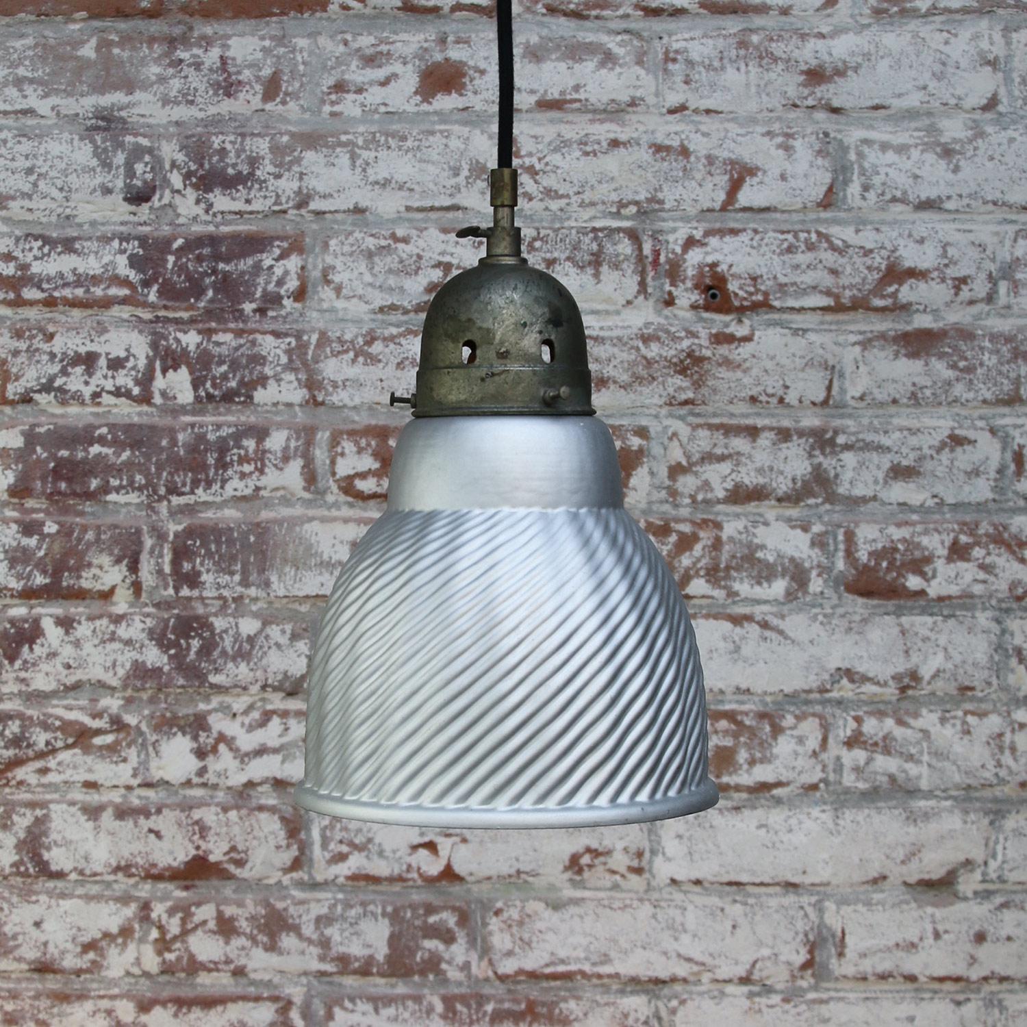 20th Century Mercury Glass Vintage Industrial Brass Pendant Lights