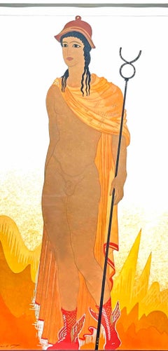 "Mercury in Golden Glow", Important Art Deco Painting w/ Male Nude by Schmied