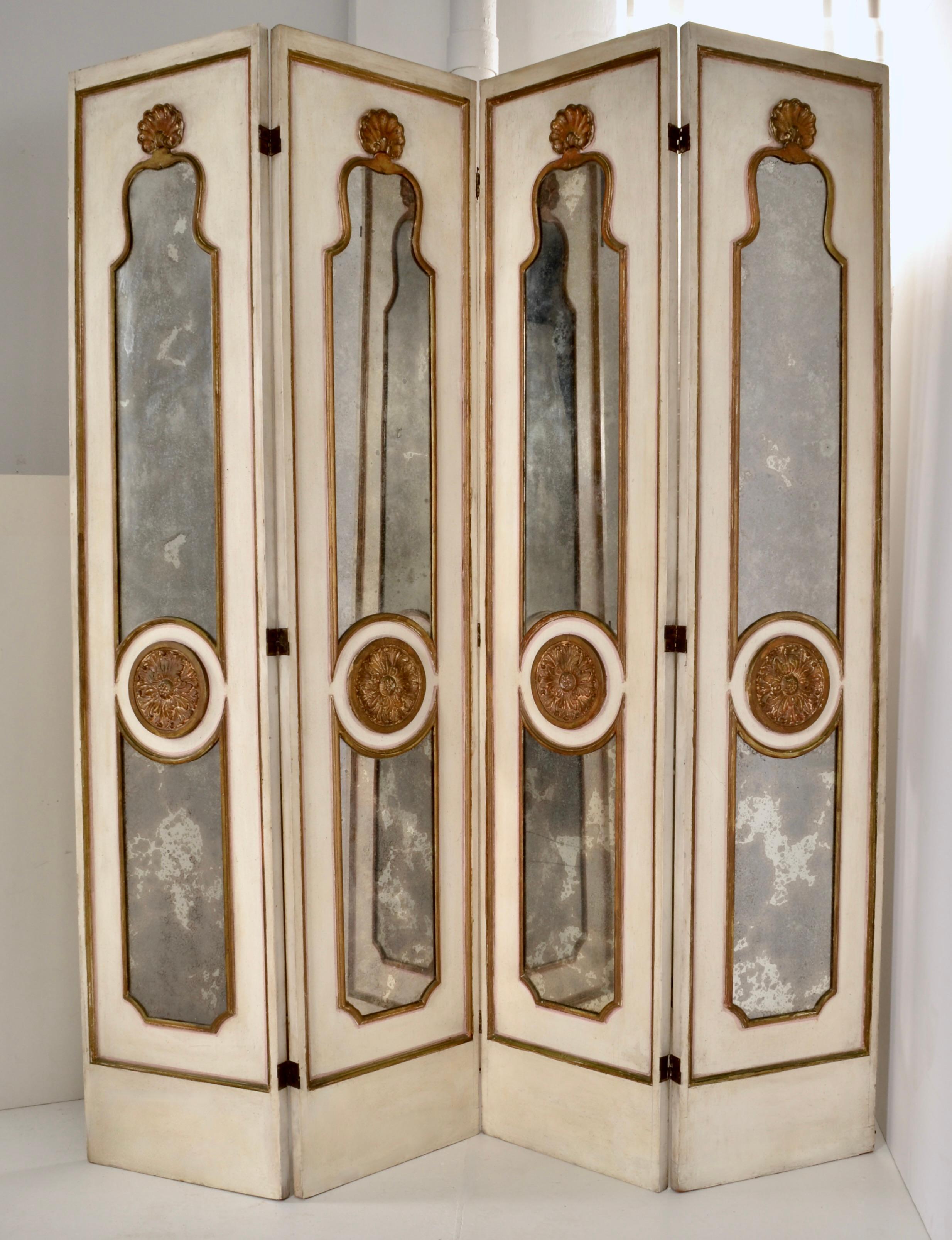 Mercury Mirrored Hollywood Regency 4-Panel Screen, Italy c 1950s 10