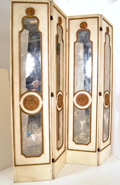 Mercury Mirrored Hollywood Regency 4-Panel Screen, Italy c 1950s