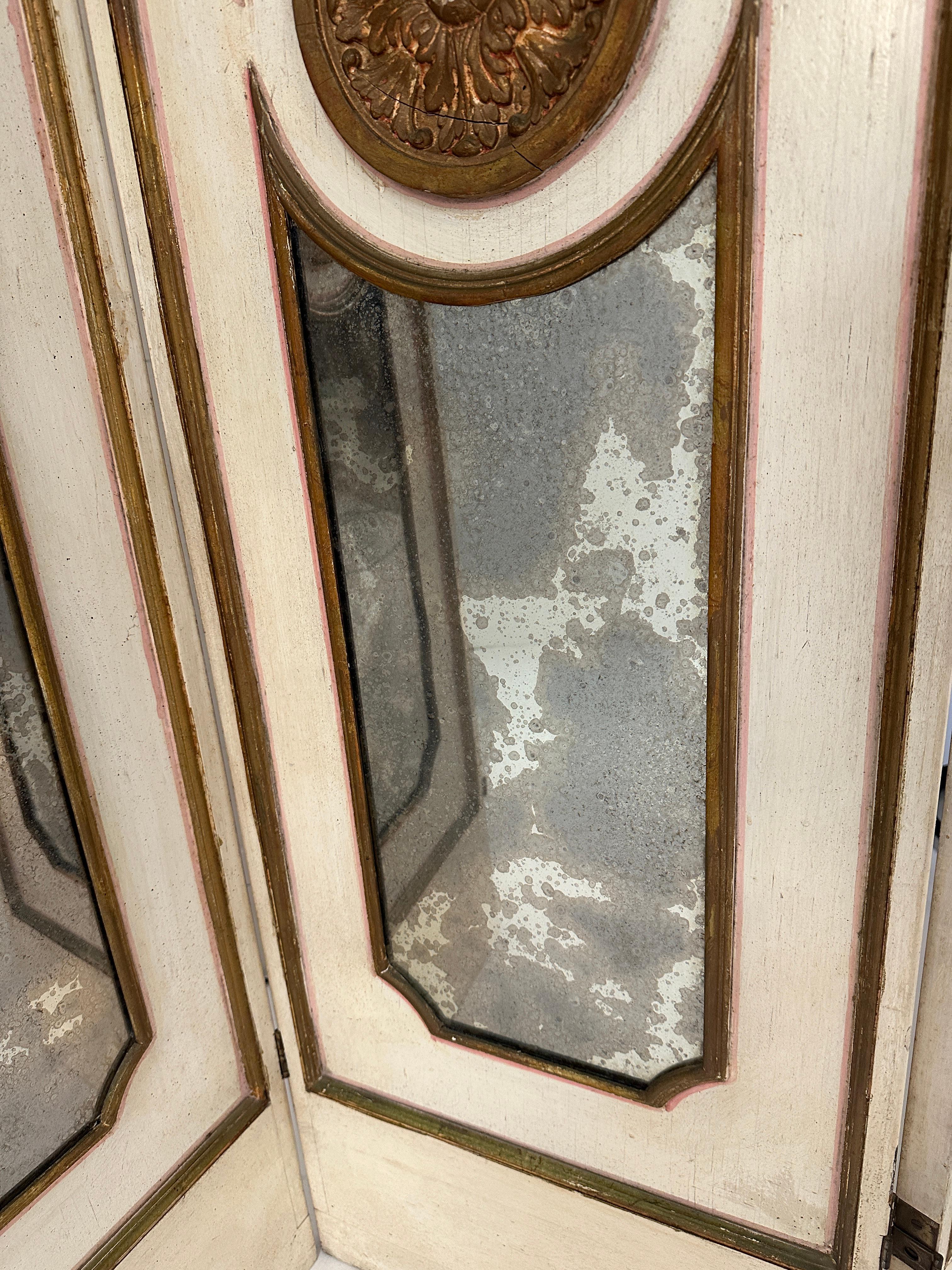 Mid-20th Century Mercury Mirrored Hollywood Regency 4-Panel Screen, Italy c 1950s