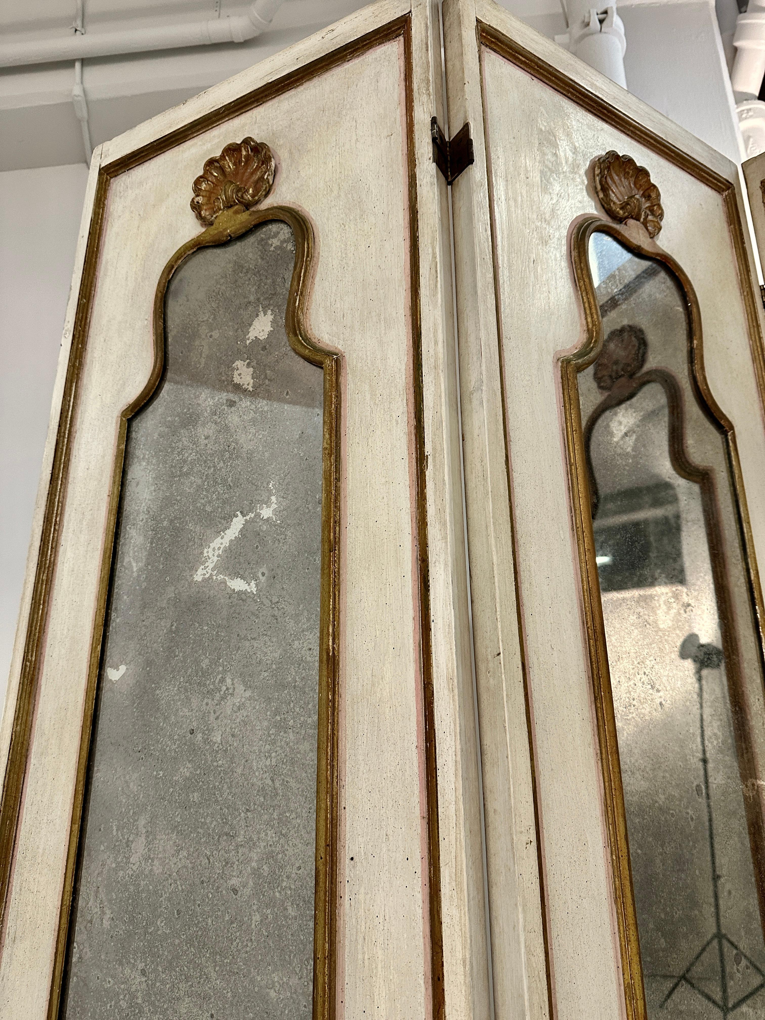 Mercury Mirrored Hollywood Regency 4-Panel Screen, Italy c 1950s 1