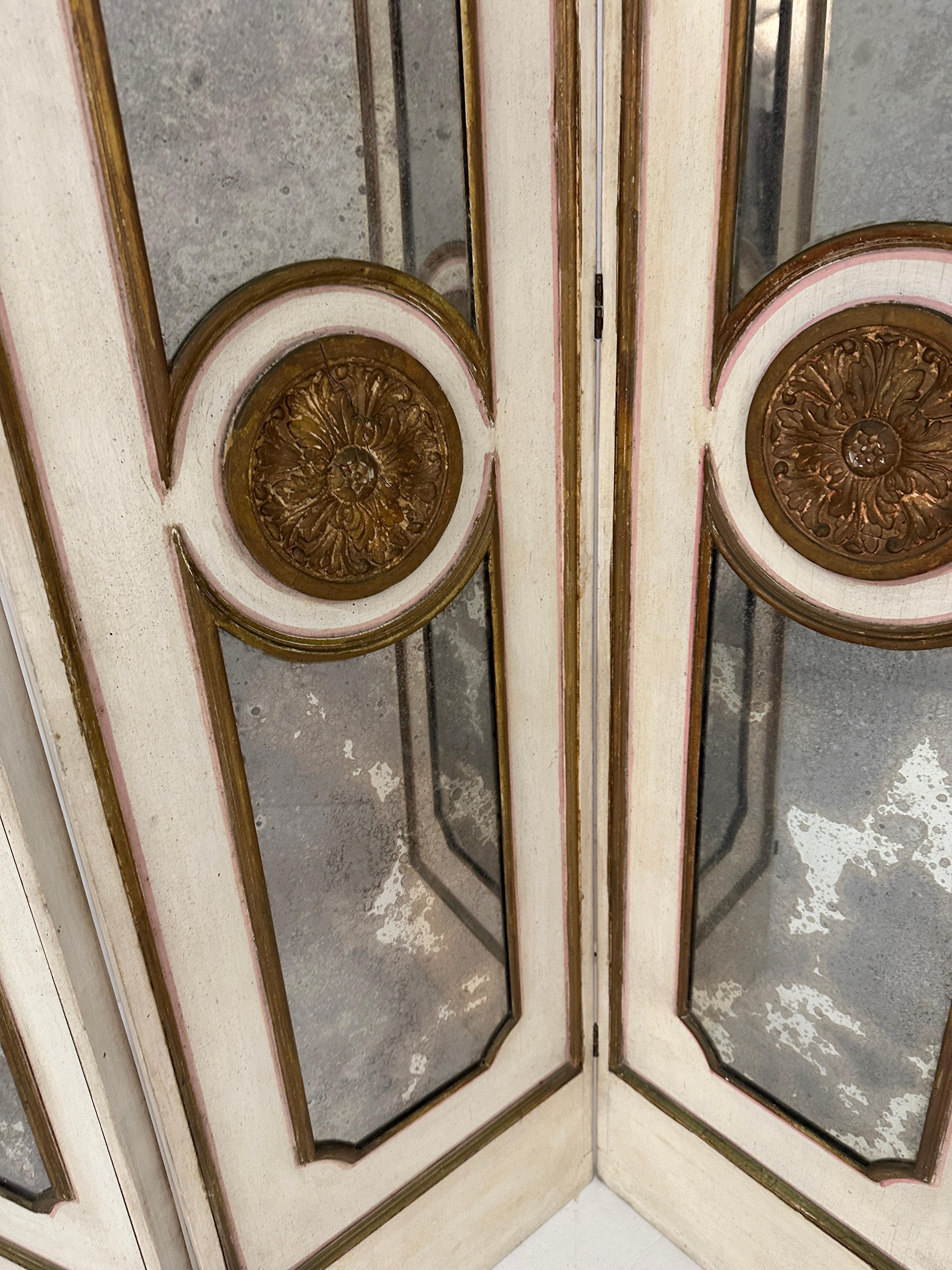 Mercury Mirrored Hollywood Regency 4-Panel Screen, Italy c 1950s 2