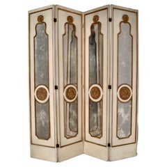 Biombo de 4 paneles Mercury Mirrored Hollywood Regency, Italia c 1950s