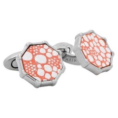 Mercury Red Leather Cufflinks in Titanium