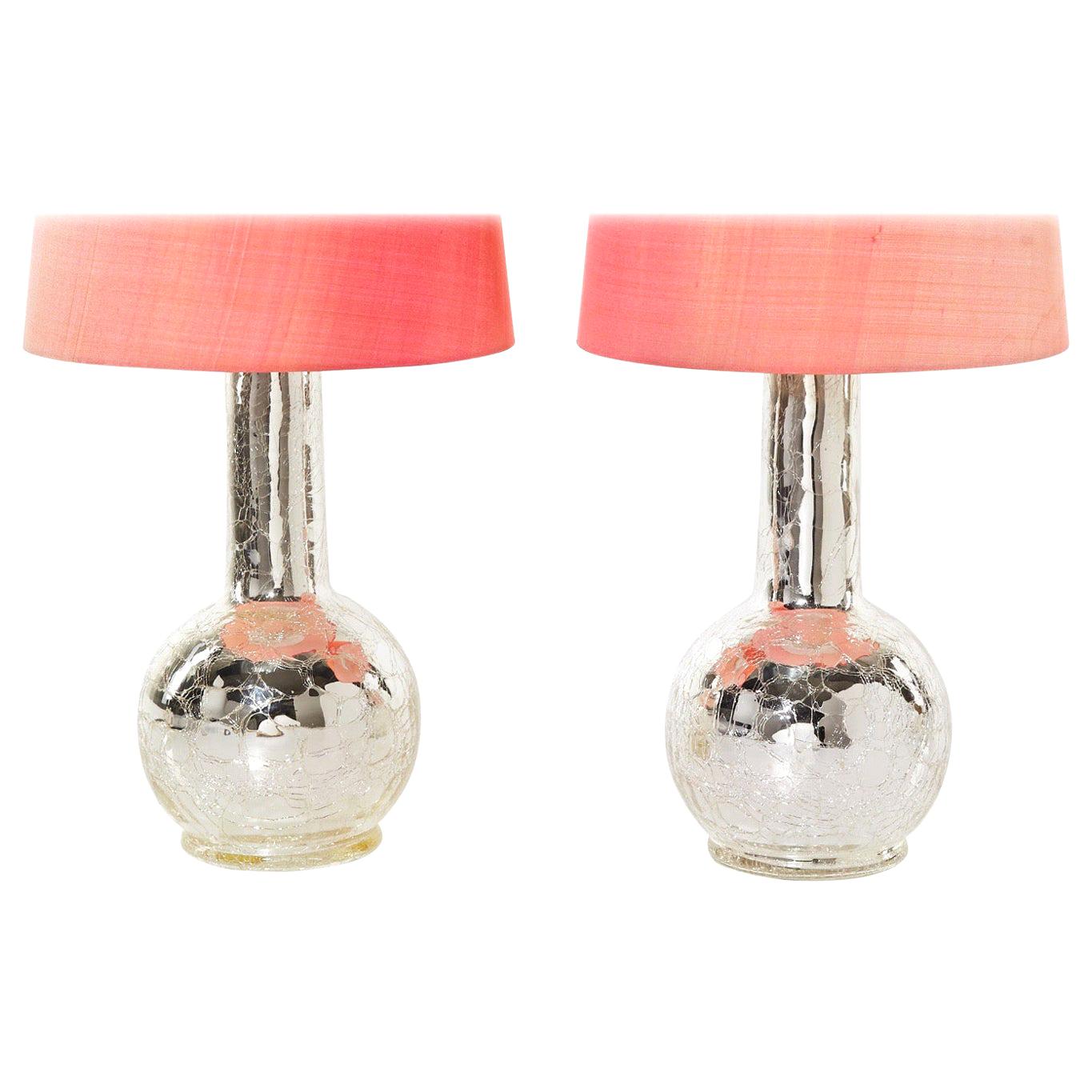 Mercury Silver Crackle Pair of Table Lamps by Luxus, Sweden, 1970 For Sale