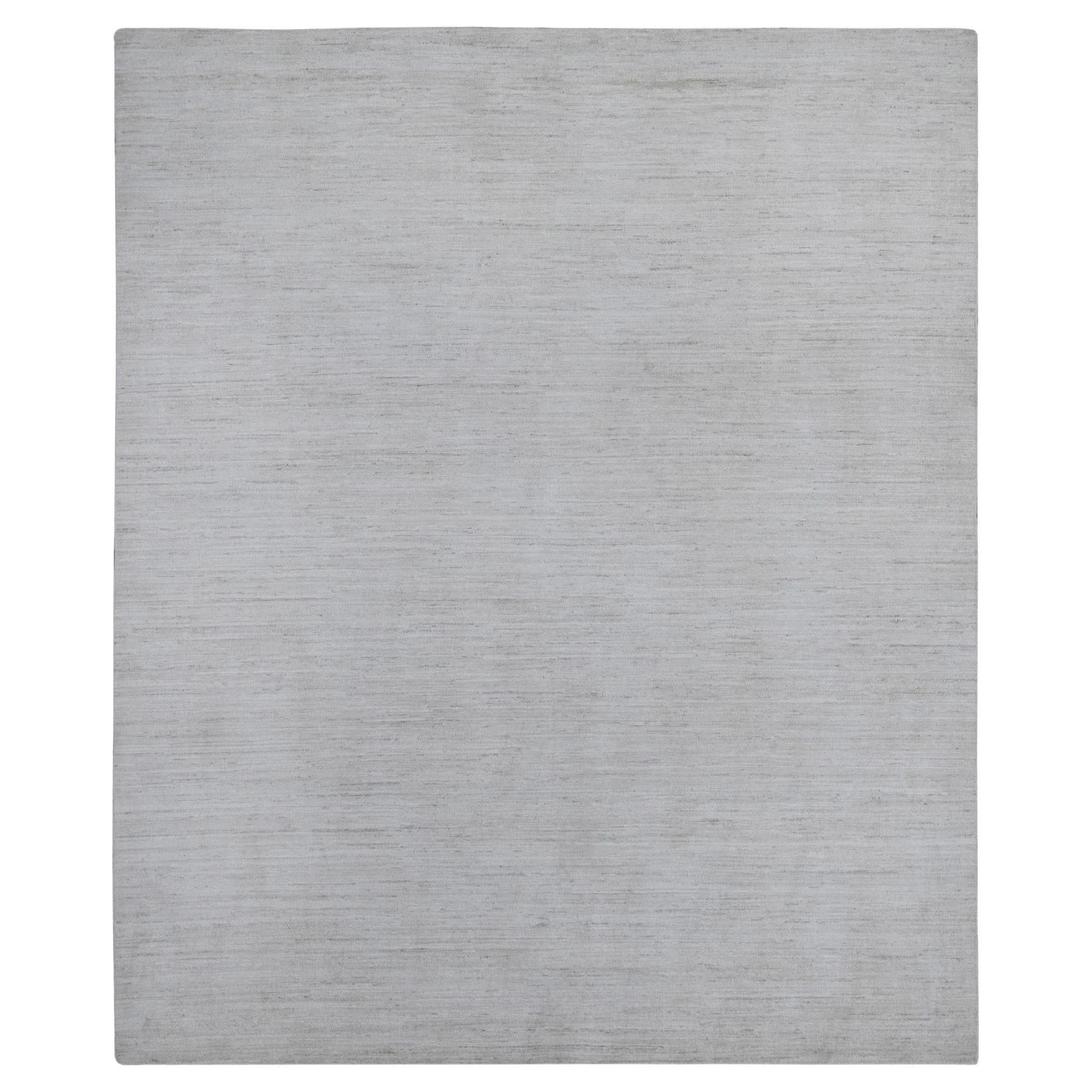 Mercury White Plain Design Hand Knotted Pure Wool Modern Peshawar Oriental Rug