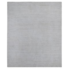 Mercury White Plain Design Hand Knotted Pure Wool Modern Peshawar Oriental Rug