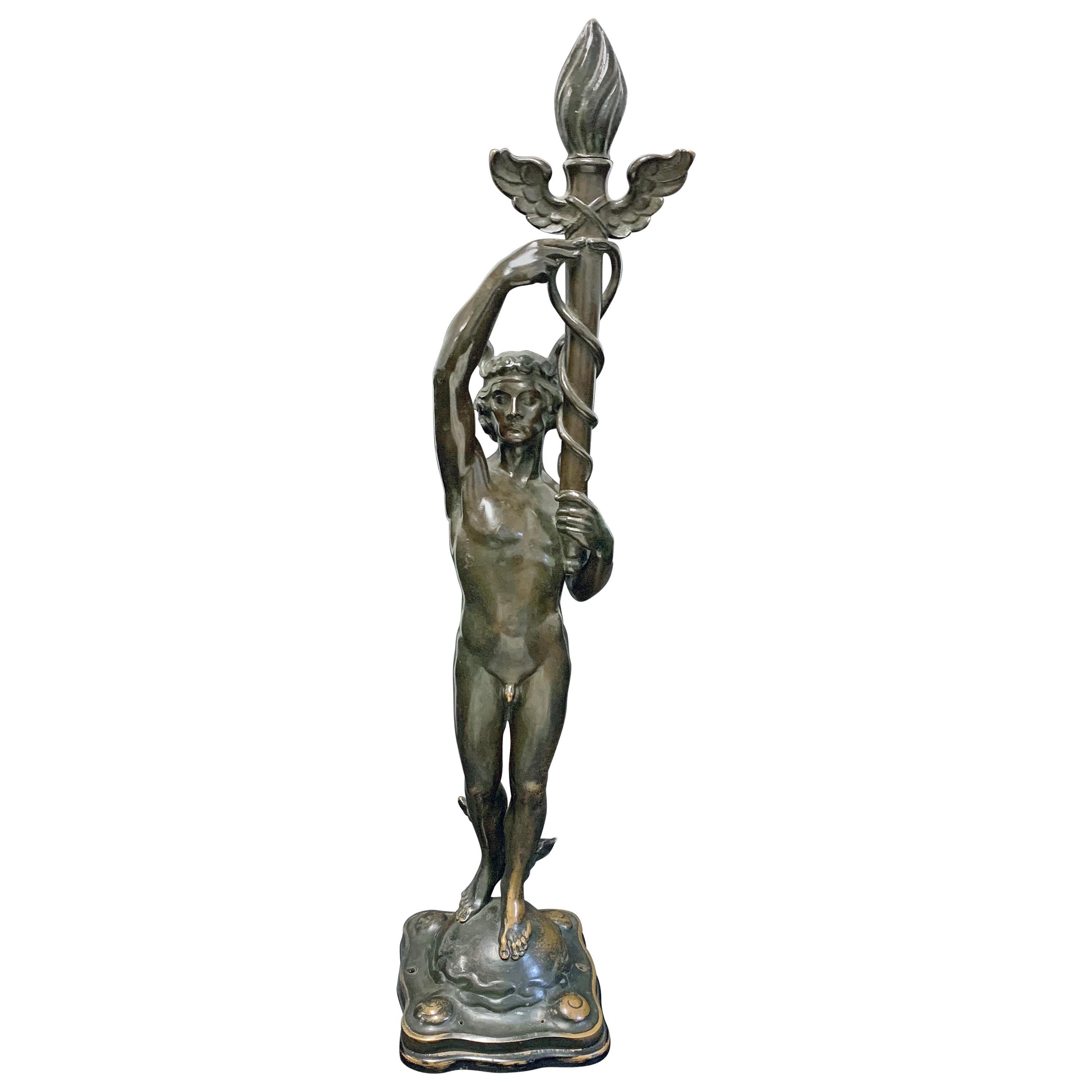 "Mercury with Caduceus, " Rare Male Nude Bronze by Alfred Ohlson, Sweden