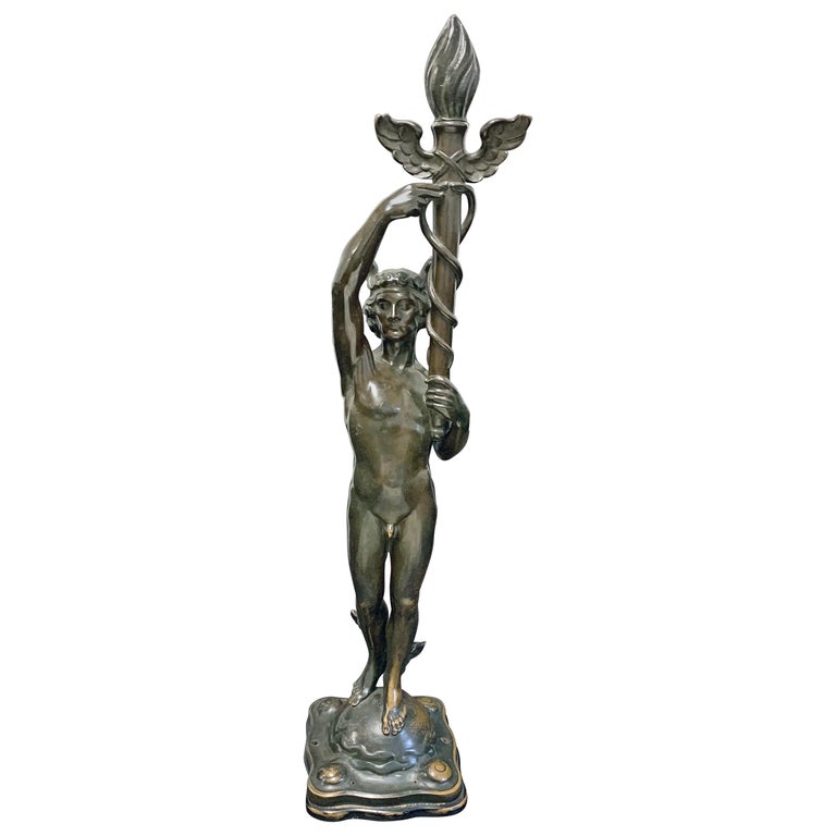 "Mercury with Caduceus," Rare Male Nude Bronze by Alfred Ohlson, Sweden