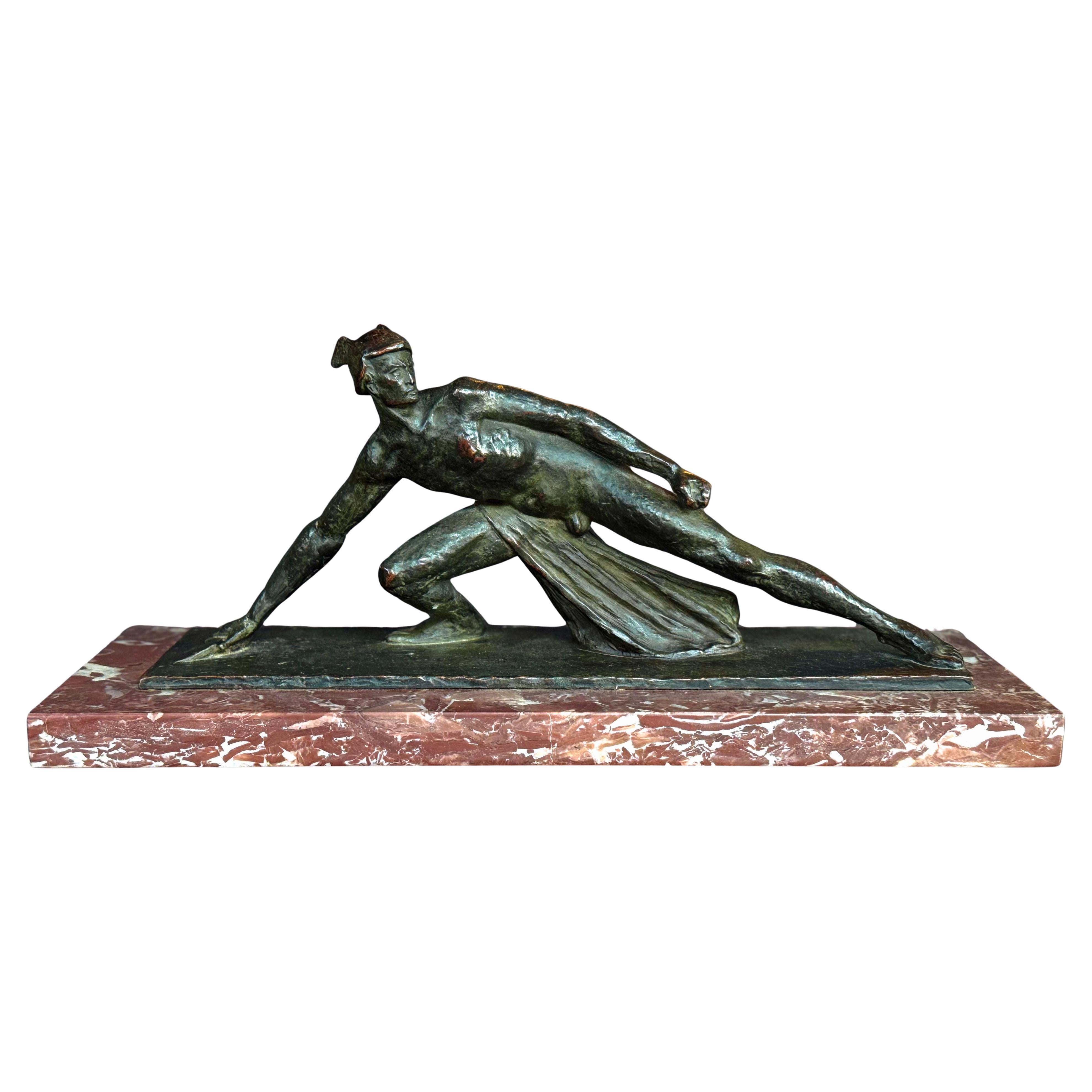 "Merkur mit der goldenen Klinge", 1921 Bronzeskulptur mit männlichem Akt, Österreich im Angebot