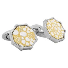 Mercury Yellow Leather Cufflinks in Titanium