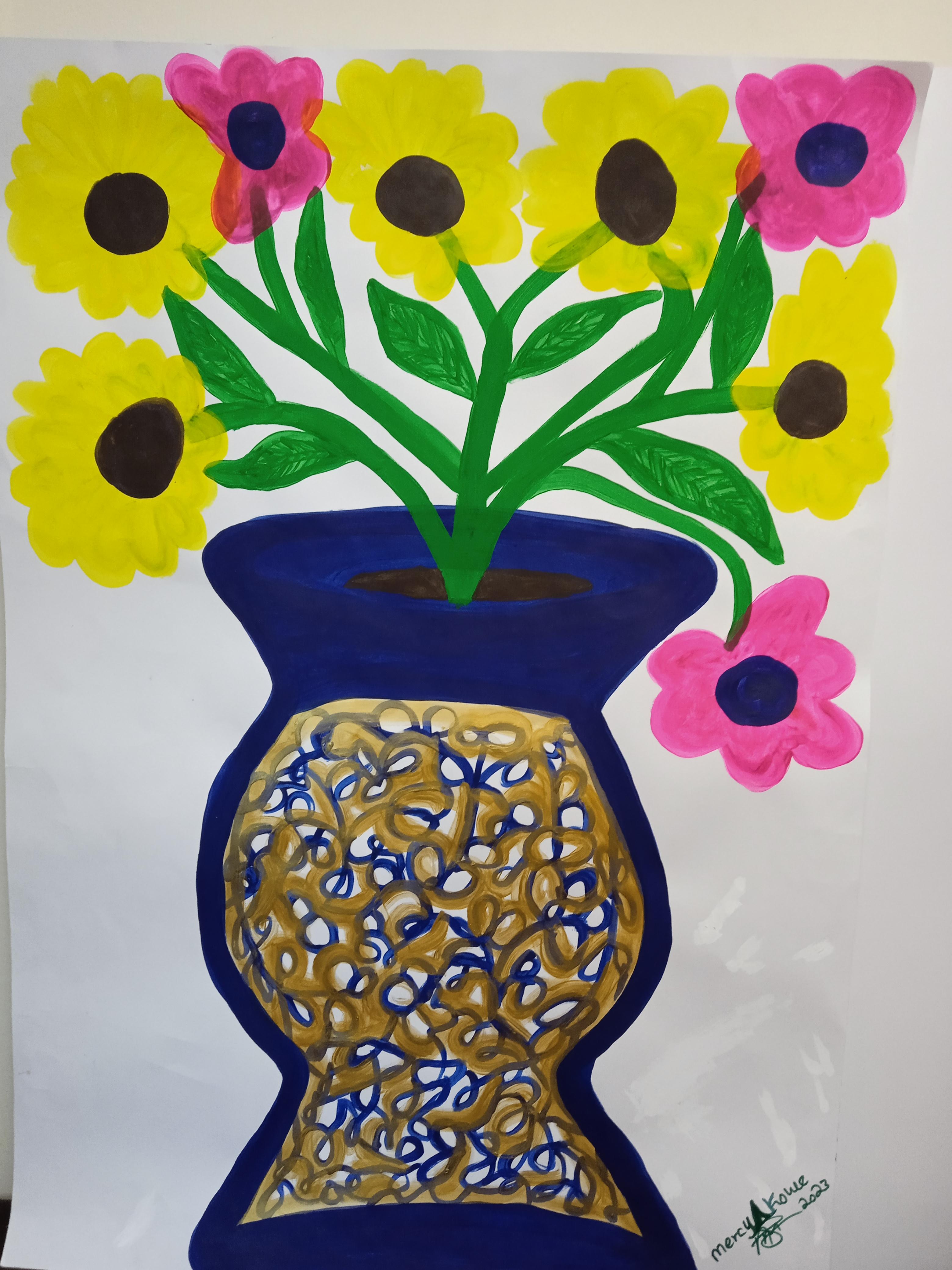 Vase à fleurs  - Art déco Painting par Mercy akowe 