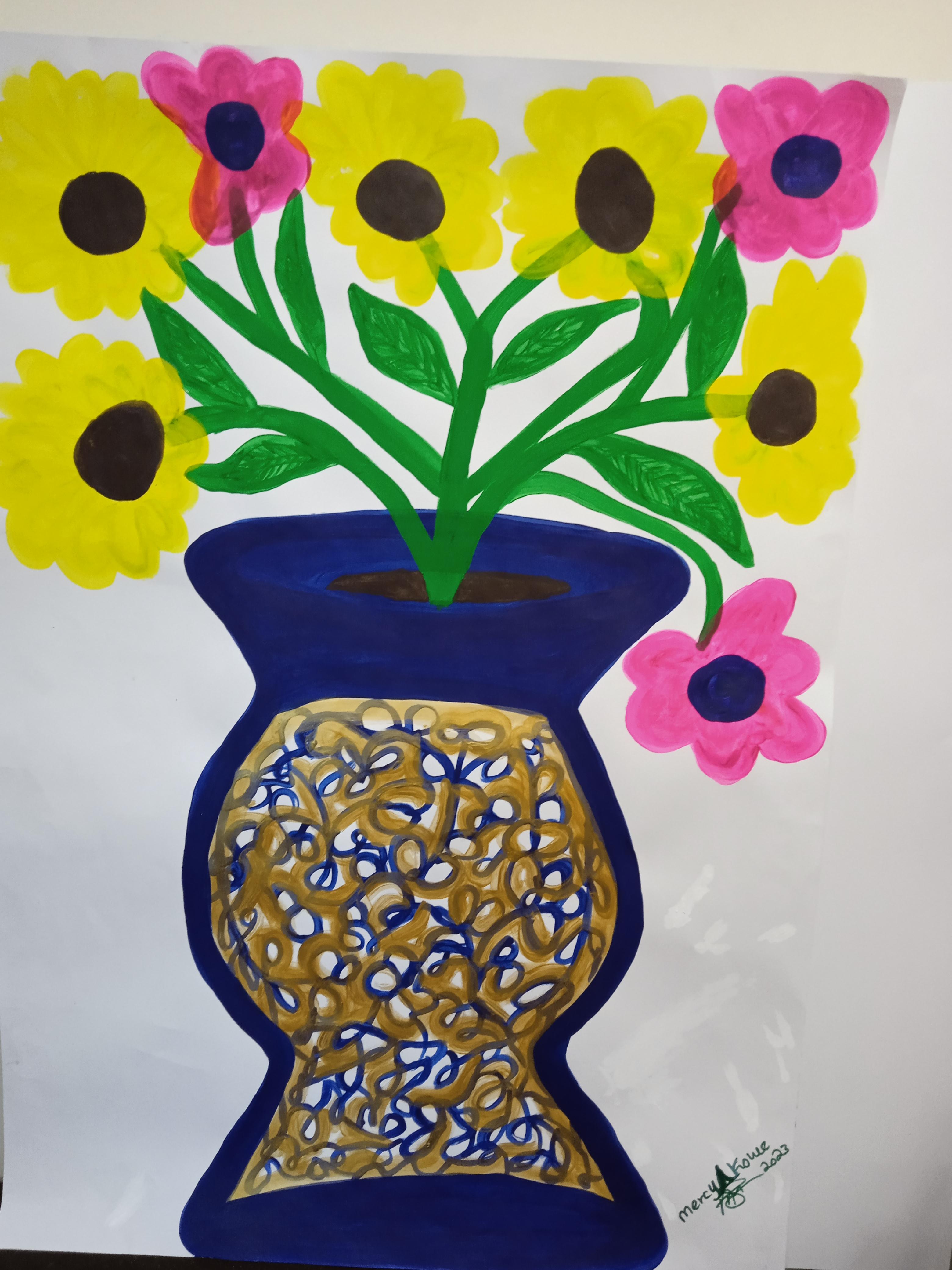 Mercy akowe  Figurative Painting – Blumenvase 