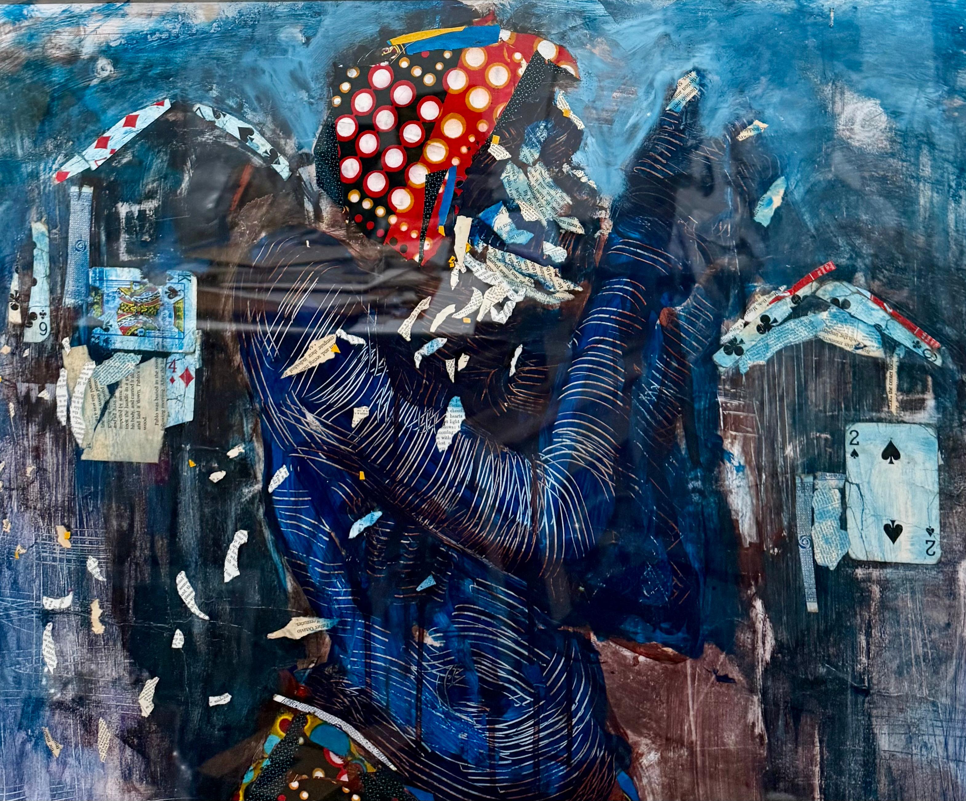 Gran Pintura Collage de Naipes Africanos Mercy Moyo Mujer Artista de Zimbabue en venta 11