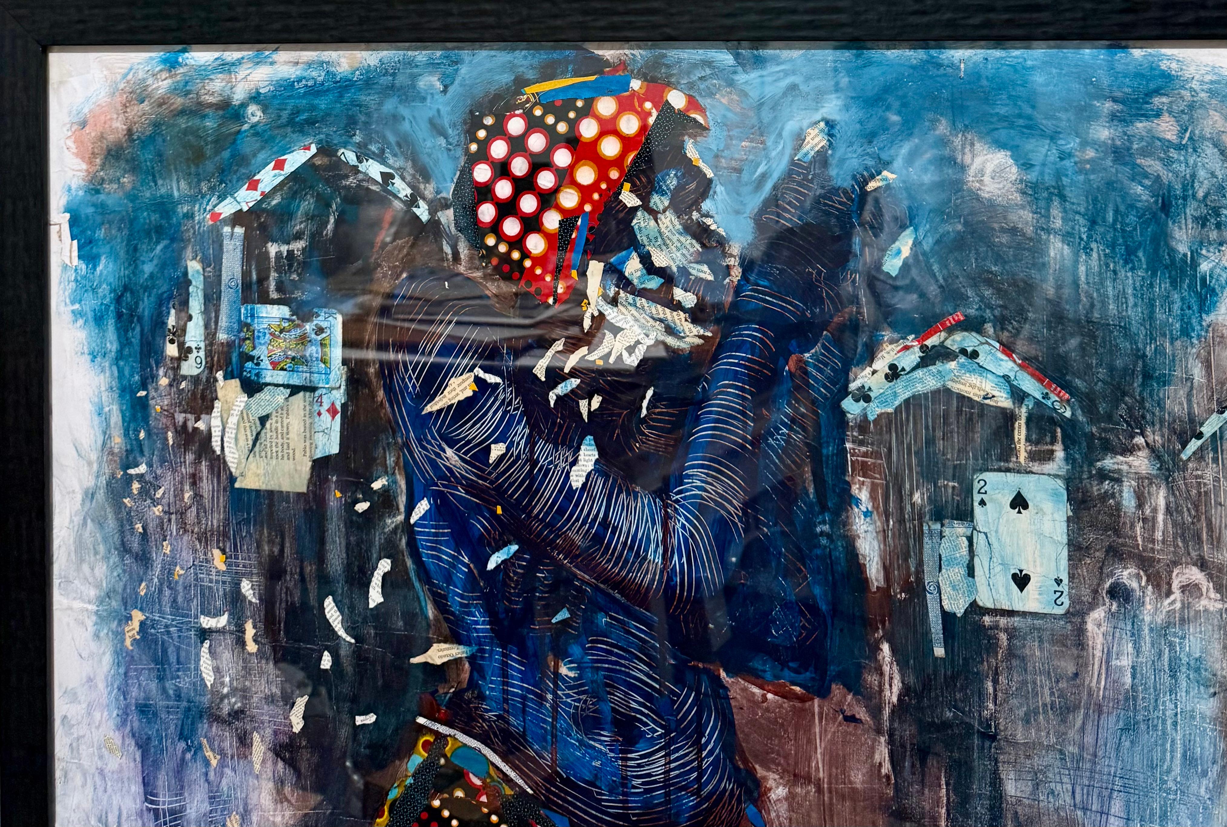 Gran Pintura Collage de Naipes Africanos Mercy Moyo Mujer Artista de Zimbabue en venta 12