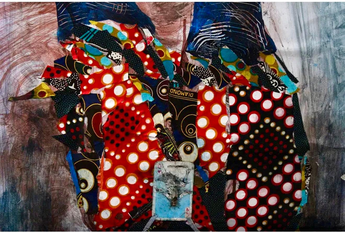 Gran Pintura Collage de Naipes Africanos Mercy Moyo Mujer Artista de Zimbabue en venta 2