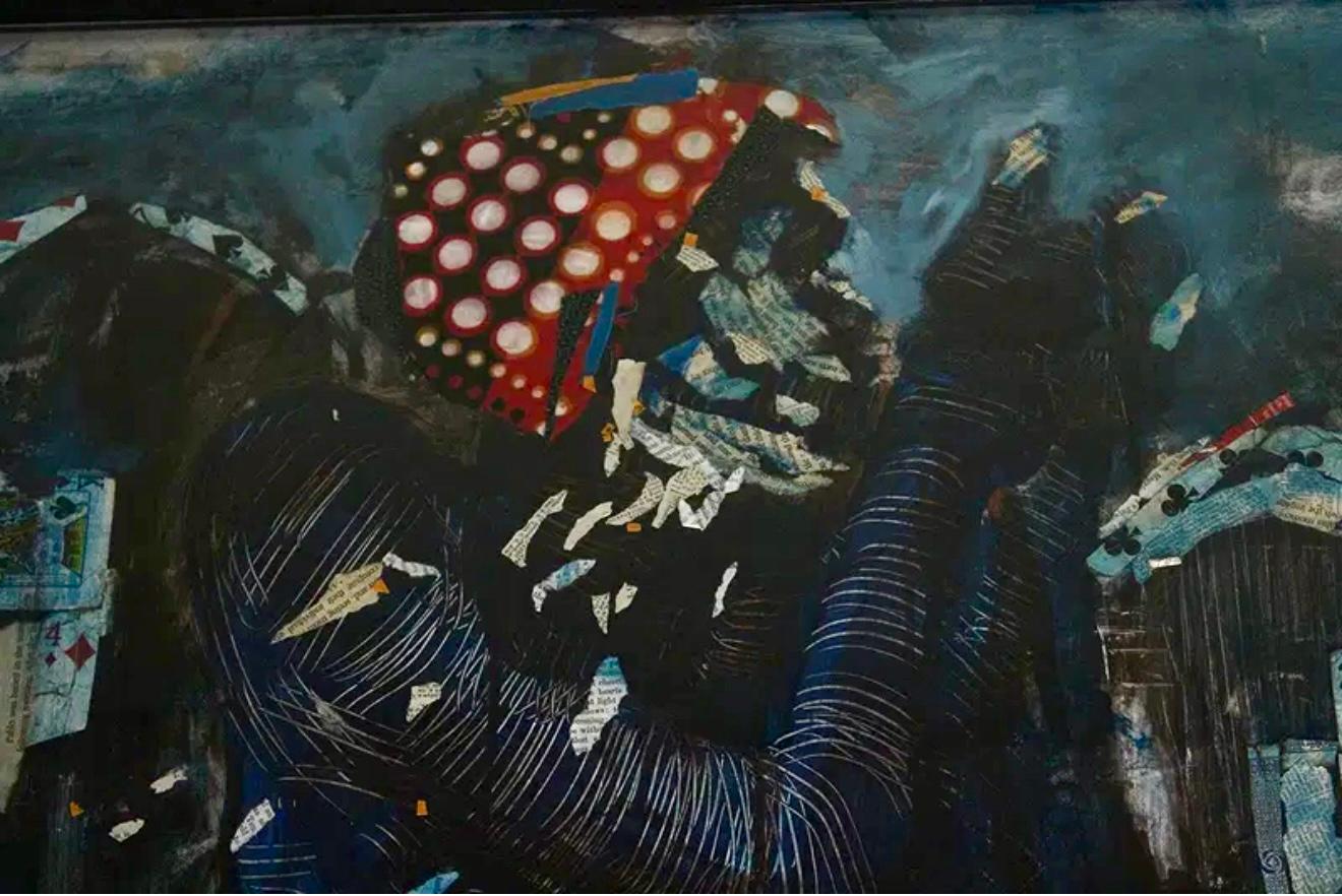 Gran Pintura Collage de Naipes Africanos Mercy Moyo Mujer Artista de Zimbabue en venta 3