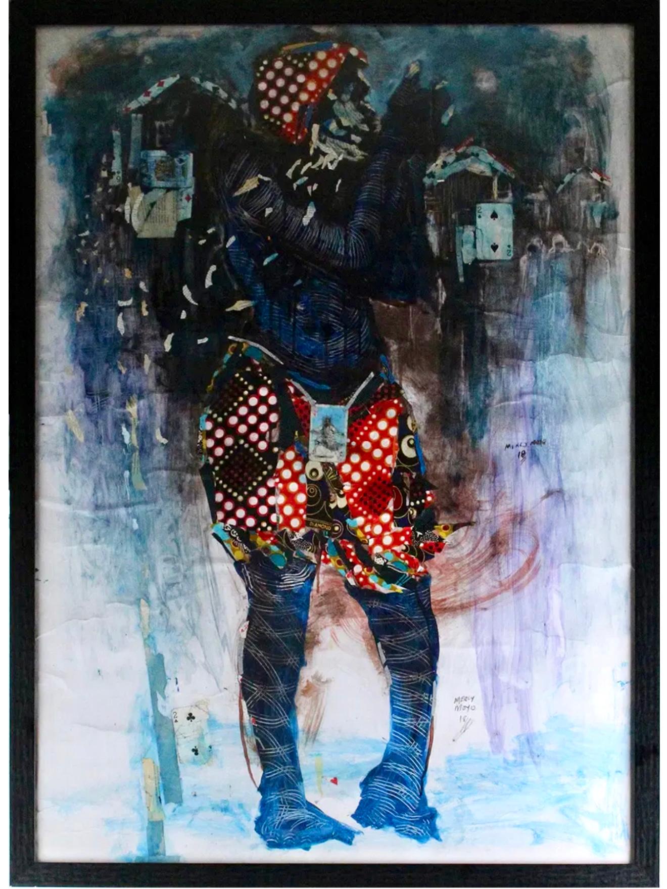Gran Pintura Collage de Naipes Africanos Mercy Moyo Mujer Artista de Zimbabue en venta 4