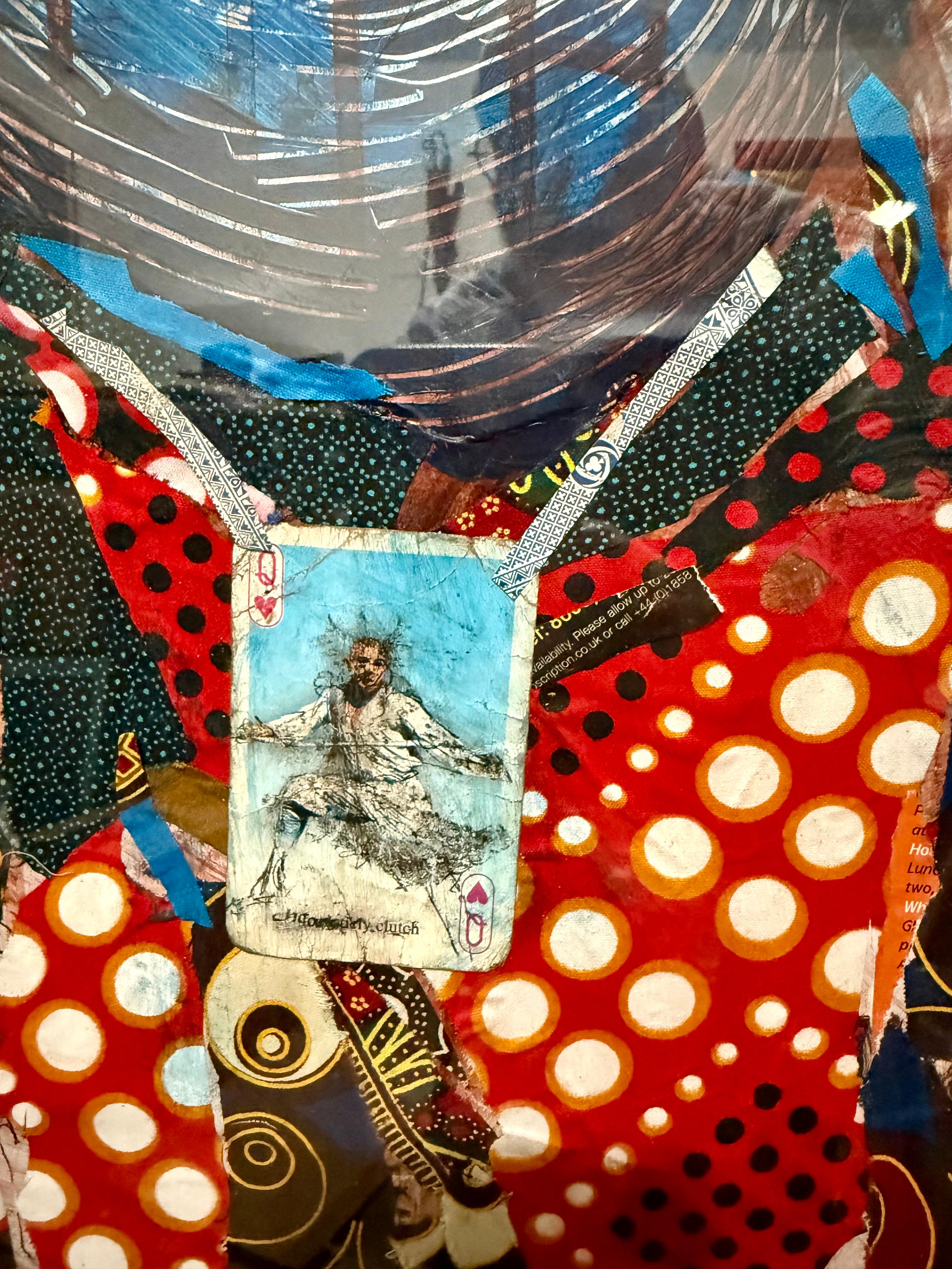 Gran Pintura Collage de Naipes Africanos Mercy Moyo Mujer Artista de Zimbabue en venta 5