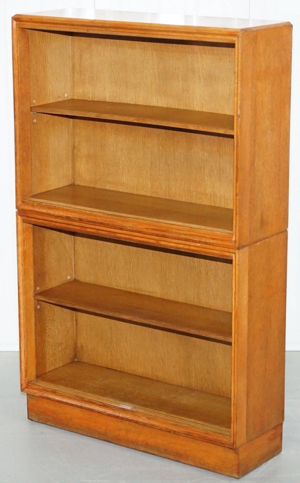 Hand-Carved Meredew Furniture Mid-Century Modern Light Oak Stacking Bookcase Made in England