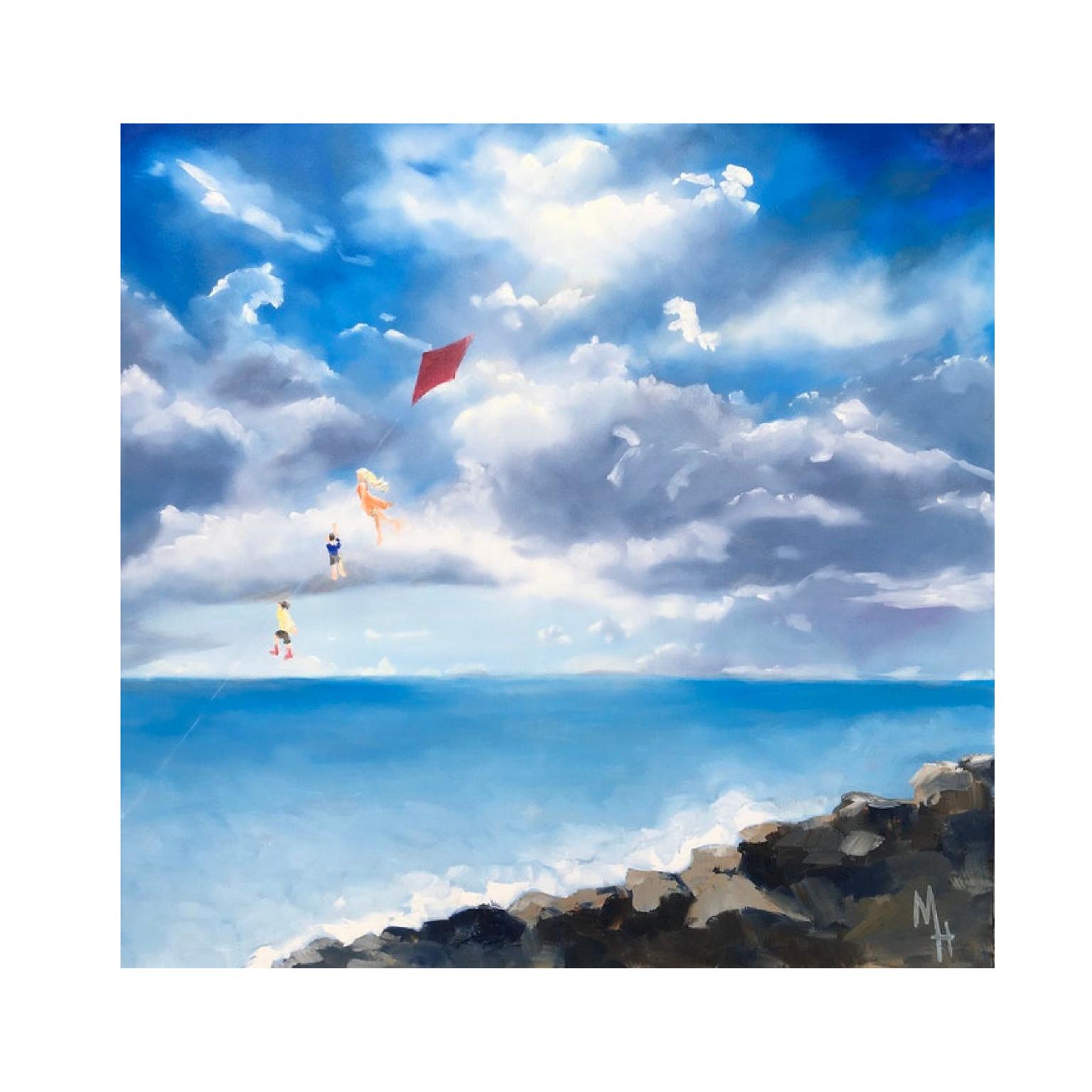 A brighter and lighter version of the original Flying a Kite. A great statement piece about teenagers and children having fun. 

Comes with a Certificate of Authenticity signed by the Artist. Painted using artist quality Winsor and Newton Oil paint