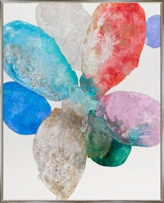 "Blue Onyx and White Abalone II" Contemporary Abstract Mixed Media on Canvas