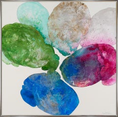 "Bougainvillea XX" Pittura astratta contemporanea su tela con cornice in tecnica mista
